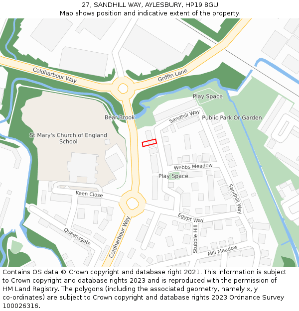 27, SANDHILL WAY, AYLESBURY, HP19 8GU: Location map and indicative extent of plot
