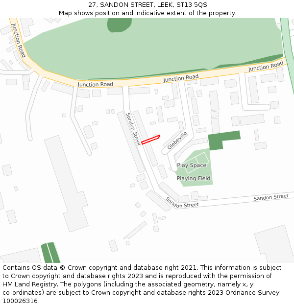 27, SANDON STREET, LEEK, ST13 5QS: Location map and indicative extent of plot