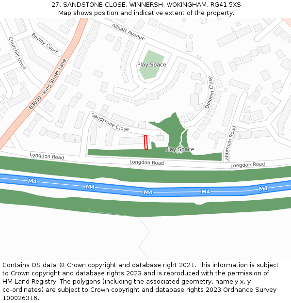 27, SANDSTONE CLOSE, WINNERSH, WOKINGHAM, RG41 5XS: Location map and indicative extent of plot