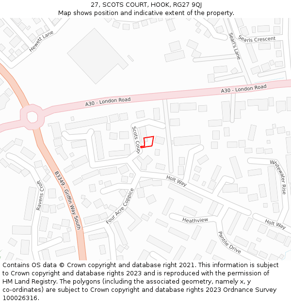 27, SCOTS COURT, HOOK, RG27 9QJ: Location map and indicative extent of plot