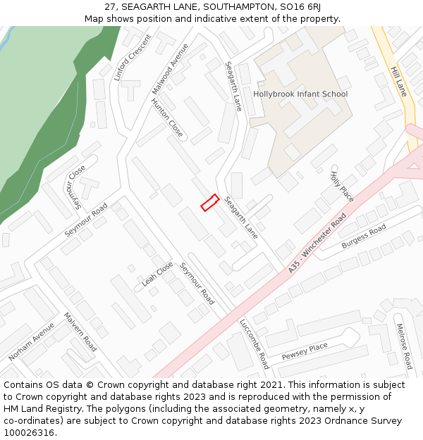 27, SEAGARTH LANE, SOUTHAMPTON, SO16 6RJ: Location map and indicative extent of plot