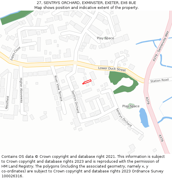 27, SENTRYS ORCHARD, EXMINSTER, EXETER, EX6 8UE: Location map and indicative extent of plot
