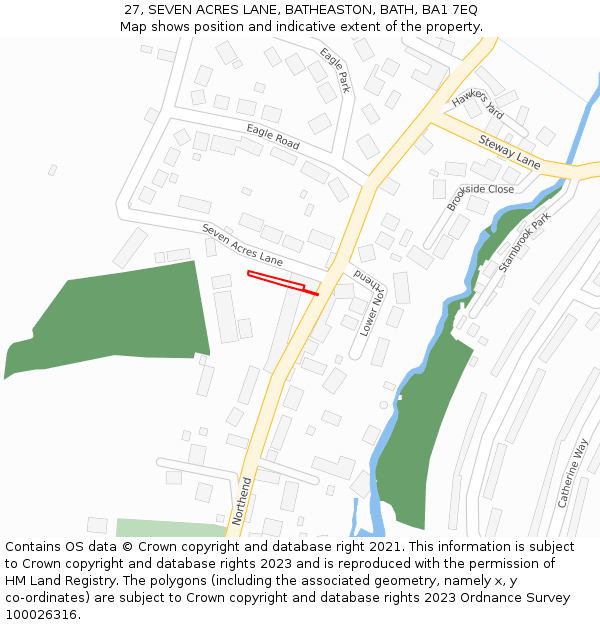 27, SEVEN ACRES LANE, BATHEASTON, BATH, BA1 7EQ: Location map and indicative extent of plot