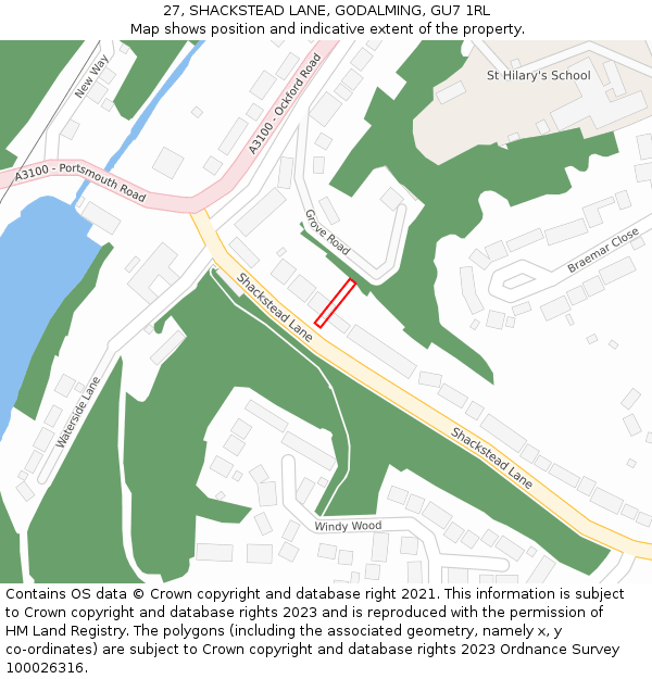 27, SHACKSTEAD LANE, GODALMING, GU7 1RL: Location map and indicative extent of plot