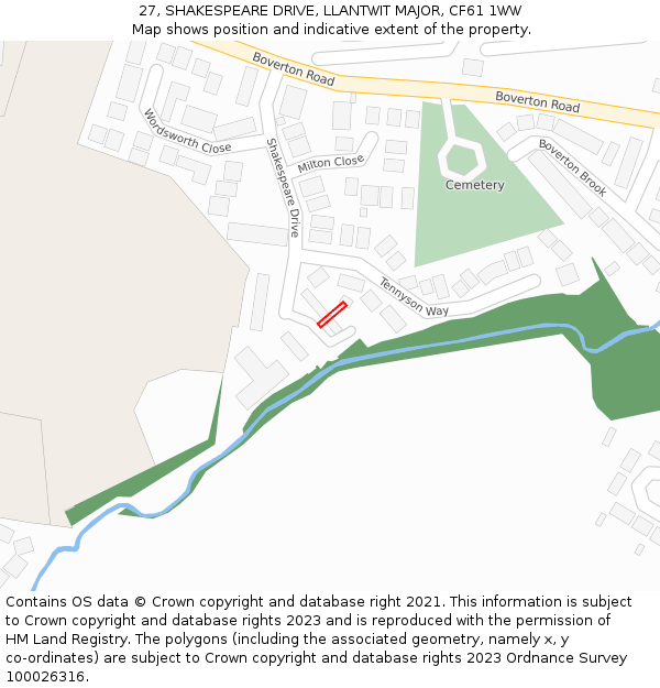 27, SHAKESPEARE DRIVE, LLANTWIT MAJOR, CF61 1WW: Location map and indicative extent of plot