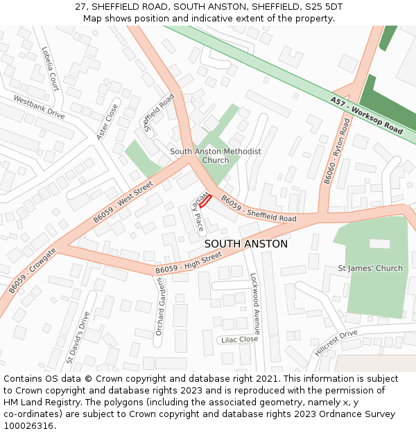 27, SHEFFIELD ROAD, SOUTH ANSTON, SHEFFIELD, S25 5DT: Location map and indicative extent of plot