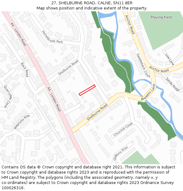 27, SHELBURNE ROAD, CALNE, SN11 8ER: Location map and indicative extent of plot