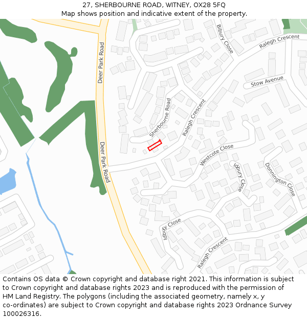 27, SHERBOURNE ROAD, WITNEY, OX28 5FQ: Location map and indicative extent of plot