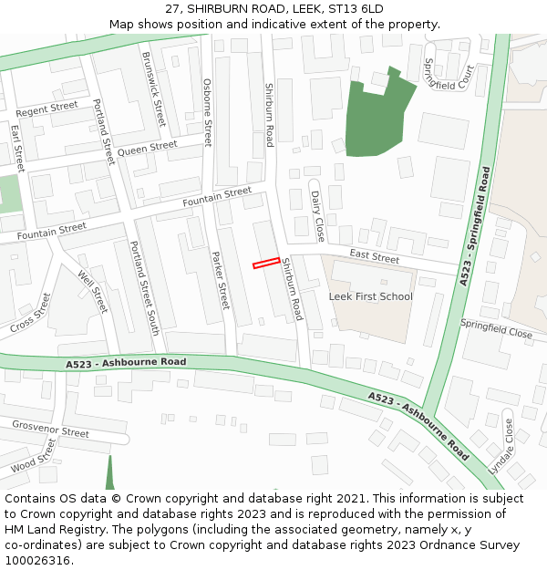 27, SHIRBURN ROAD, LEEK, ST13 6LD: Location map and indicative extent of plot