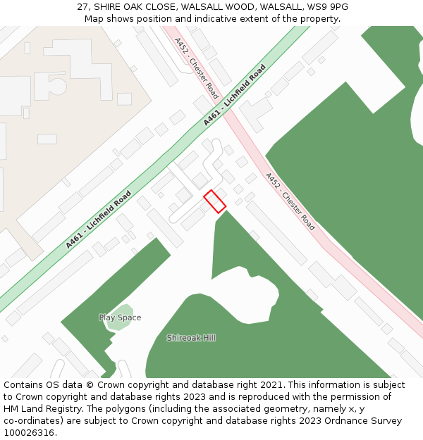 27, SHIRE OAK CLOSE, WALSALL WOOD, WALSALL, WS9 9PG: Location map and indicative extent of plot