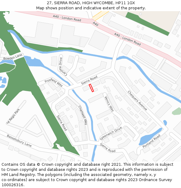 27, SIERRA ROAD, HIGH WYCOMBE, HP11 1GX: Location map and indicative extent of plot