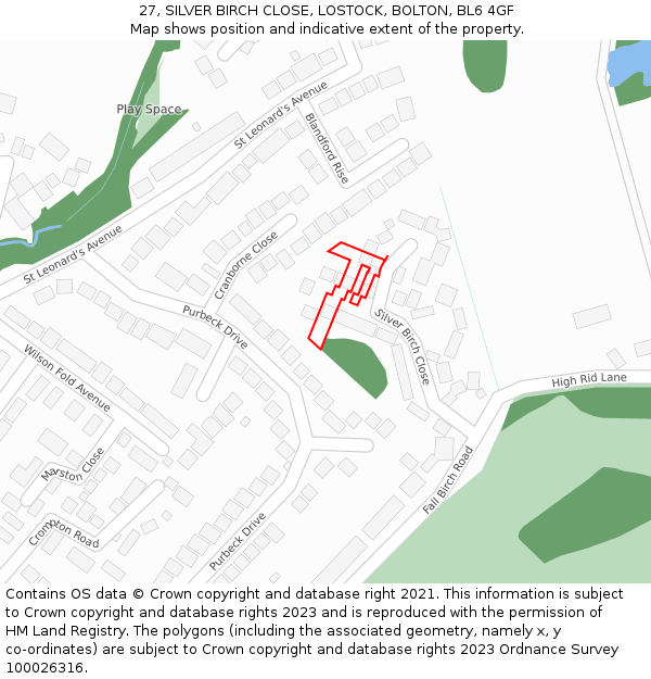 27, SILVER BIRCH CLOSE, LOSTOCK, BOLTON, BL6 4GF: Location map and indicative extent of plot