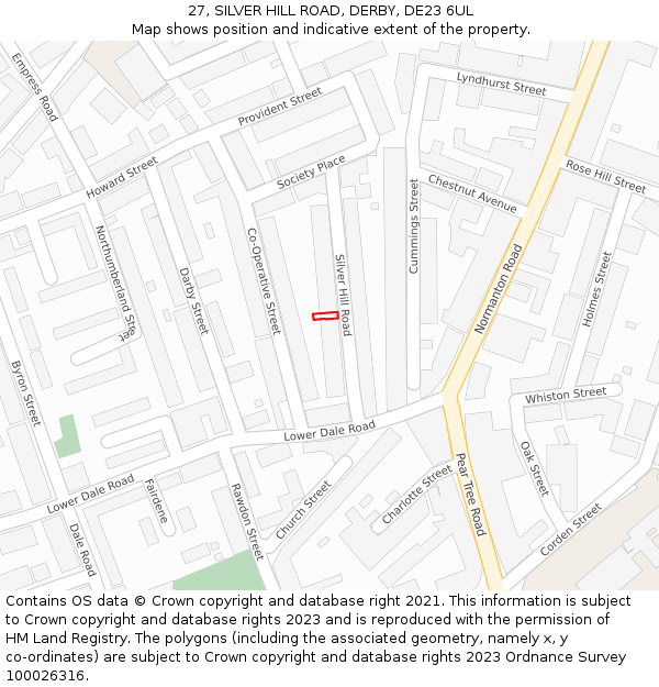 27, SILVER HILL ROAD, DERBY, DE23 6UL: Location map and indicative extent of plot