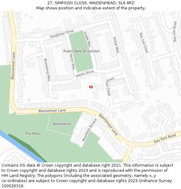 27, SIMPSON CLOSE, MAIDENHEAD, SL6 8RZ: Location map and indicative extent of plot