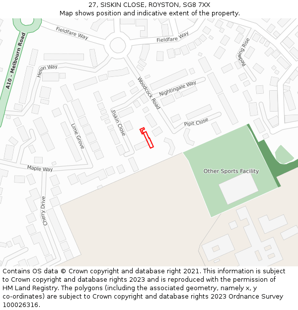 27, SISKIN CLOSE, ROYSTON, SG8 7XX: Location map and indicative extent of plot