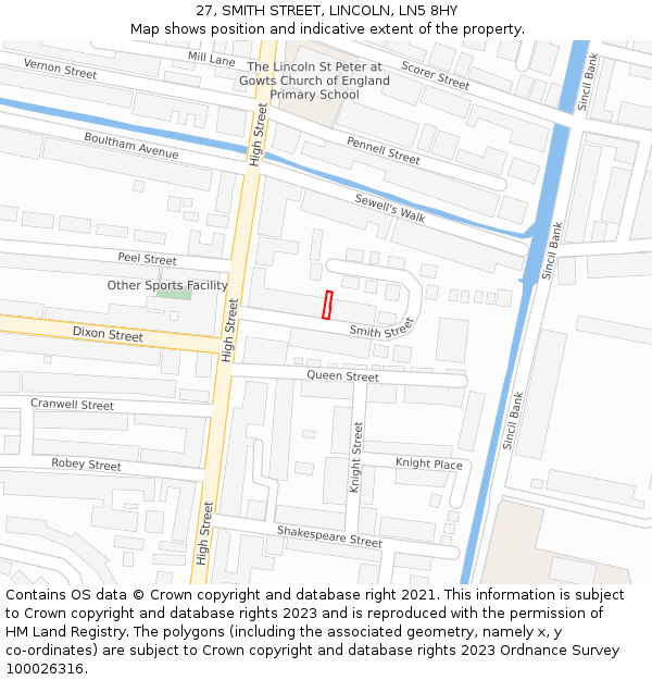27, SMITH STREET, LINCOLN, LN5 8HY: Location map and indicative extent of plot