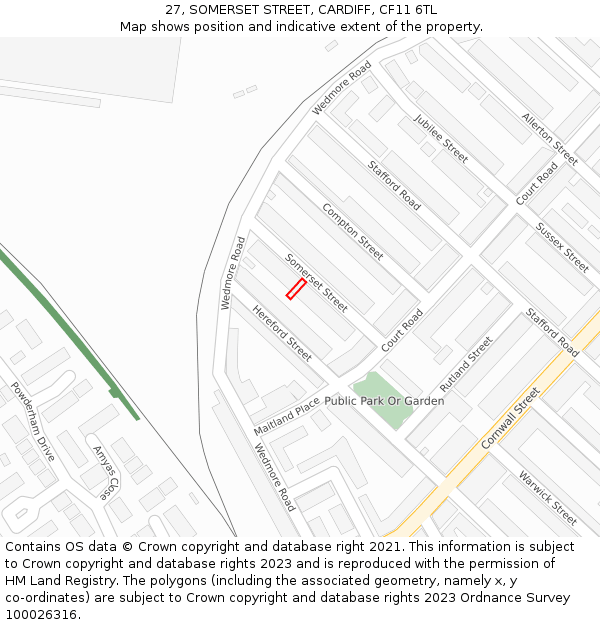 27, SOMERSET STREET, CARDIFF, CF11 6TL: Location map and indicative extent of plot