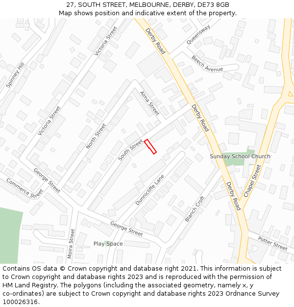 27, SOUTH STREET, MELBOURNE, DERBY, DE73 8GB: Location map and indicative extent of plot