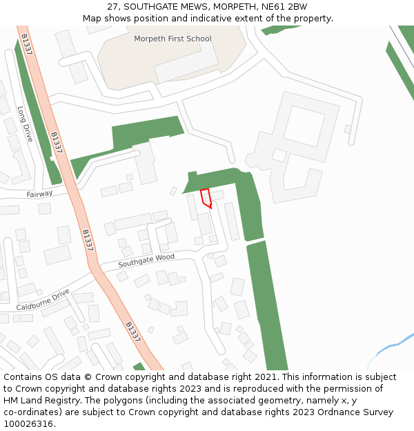27, SOUTHGATE MEWS, MORPETH, NE61 2BW: Location map and indicative extent of plot