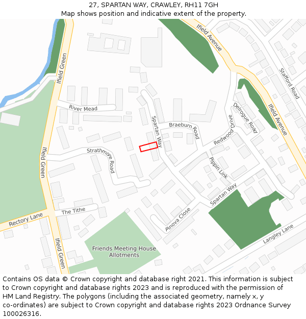 27, SPARTAN WAY, CRAWLEY, RH11 7GH: Location map and indicative extent of plot