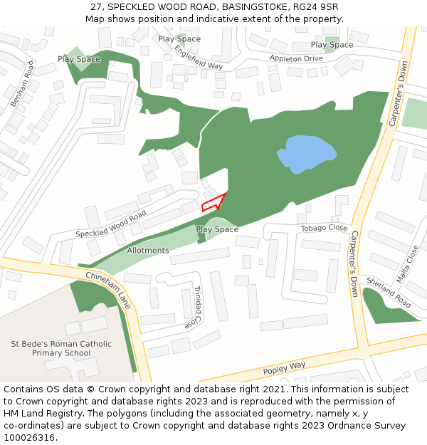 27, SPECKLED WOOD ROAD, BASINGSTOKE, RG24 9SR: Location map and indicative extent of plot