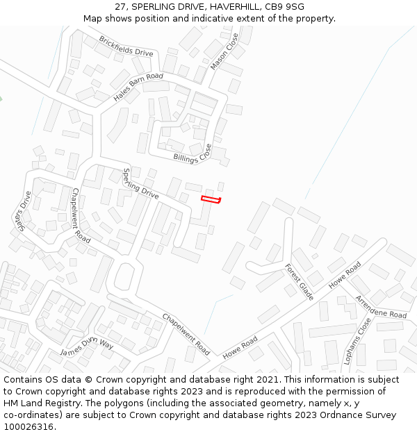 27, SPERLING DRIVE, HAVERHILL, CB9 9SG: Location map and indicative extent of plot