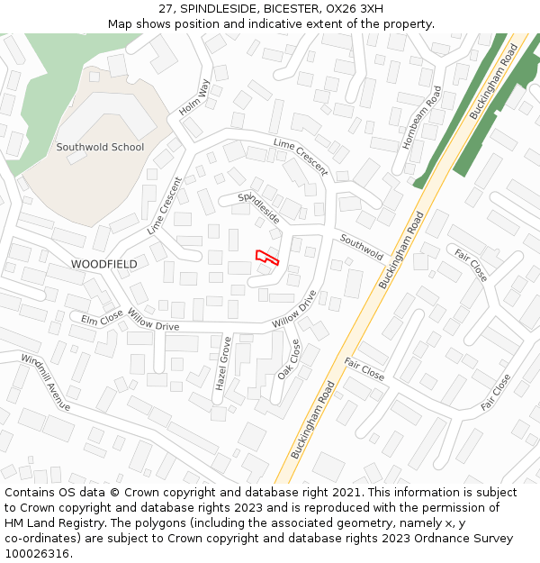 27, SPINDLESIDE, BICESTER, OX26 3XH: Location map and indicative extent of plot
