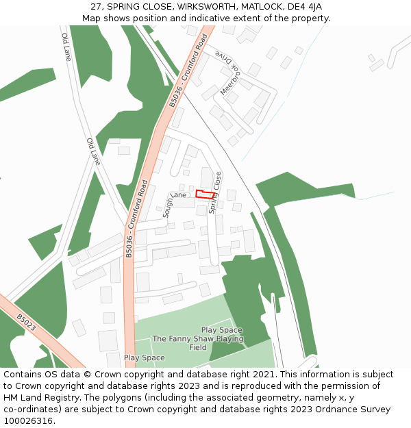 27, SPRING CLOSE, WIRKSWORTH, MATLOCK, DE4 4JA: Location map and indicative extent of plot