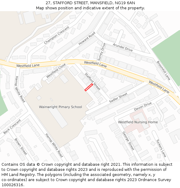 27, STAFFORD STREET, MANSFIELD, NG19 6AN: Location map and indicative extent of plot