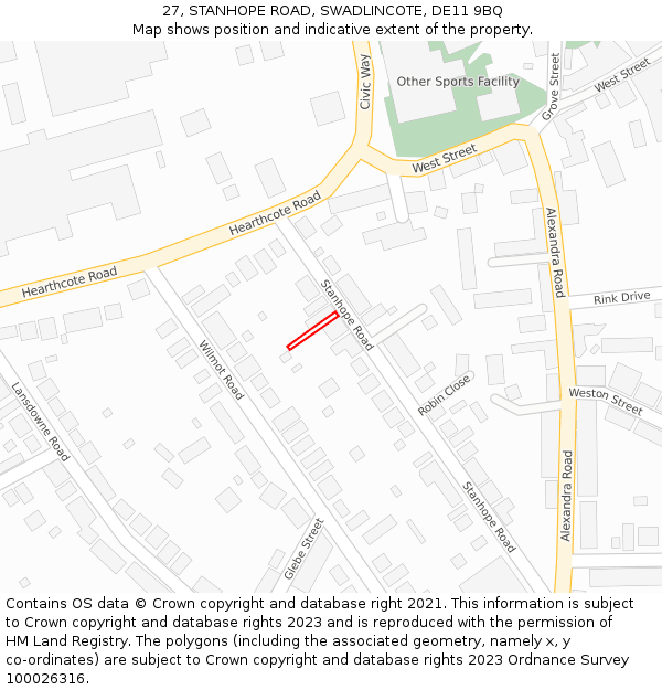 27, STANHOPE ROAD, SWADLINCOTE, DE11 9BQ: Location map and indicative extent of plot