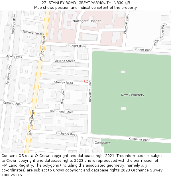 27, STANLEY ROAD, GREAT YARMOUTH, NR30 4JB: Location map and indicative extent of plot