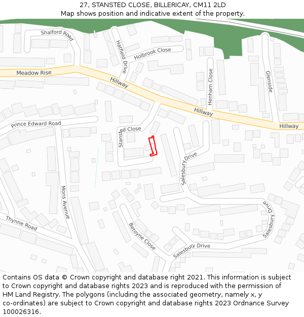 27, STANSTED CLOSE, BILLERICAY, CM11 2LD: Location map and indicative extent of plot