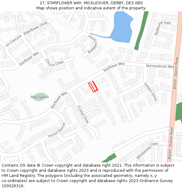 27, STARFLOWER WAY, MICKLEOVER, DERBY, DE3 0BS: Location map and indicative extent of plot
