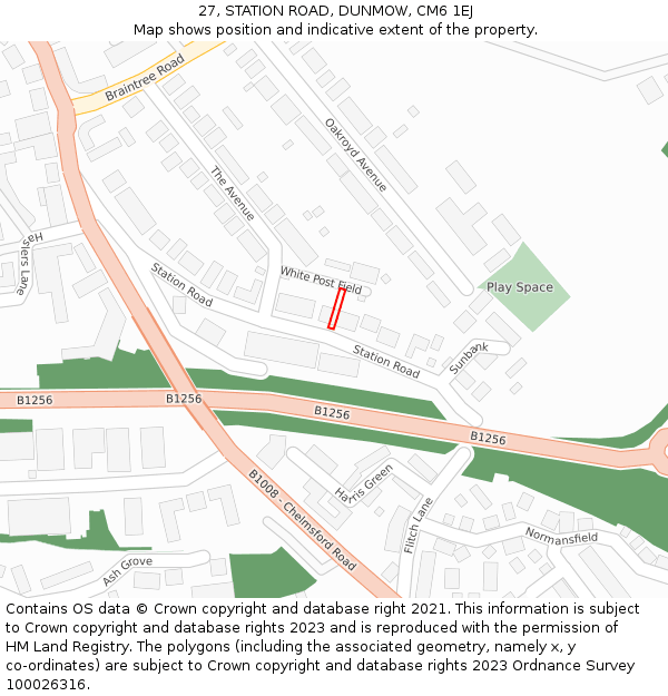 27, STATION ROAD, DUNMOW, CM6 1EJ: Location map and indicative extent of plot