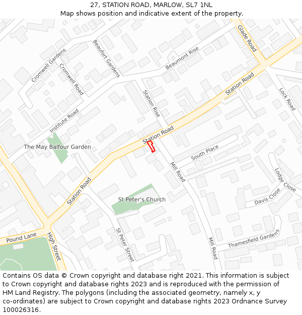 27, STATION ROAD, MARLOW, SL7 1NL: Location map and indicative extent of plot