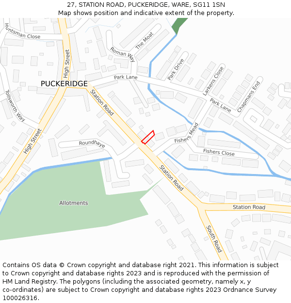 27, STATION ROAD, PUCKERIDGE, WARE, SG11 1SN: Location map and indicative extent of plot