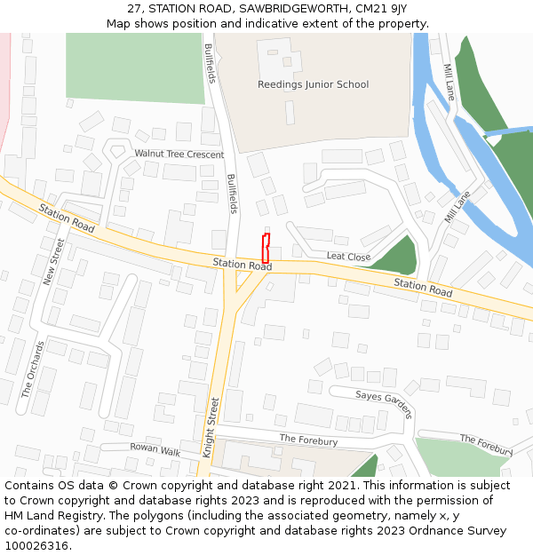 27, STATION ROAD, SAWBRIDGEWORTH, CM21 9JY: Location map and indicative extent of plot
