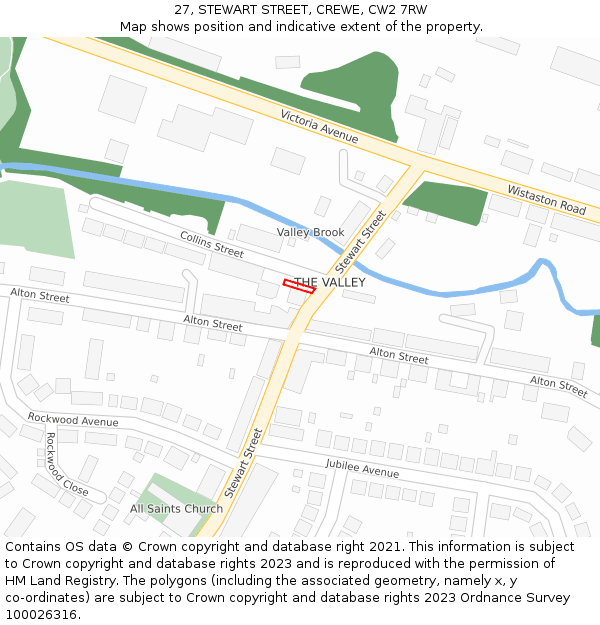 27, STEWART STREET, CREWE, CW2 7RW: Location map and indicative extent of plot