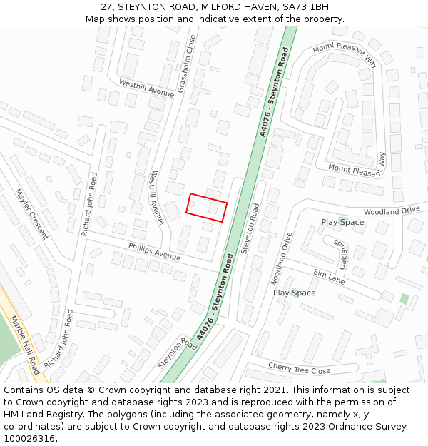 27, STEYNTON ROAD, MILFORD HAVEN, SA73 1BH: Location map and indicative extent of plot