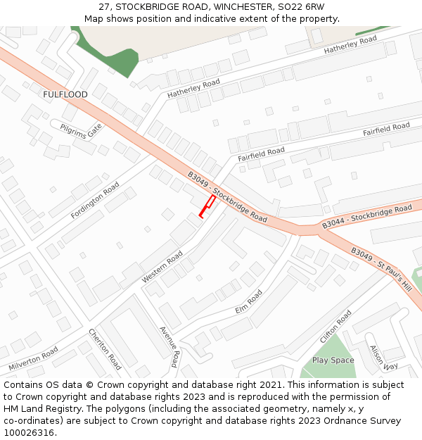 27, STOCKBRIDGE ROAD, WINCHESTER, SO22 6RW: Location map and indicative extent of plot