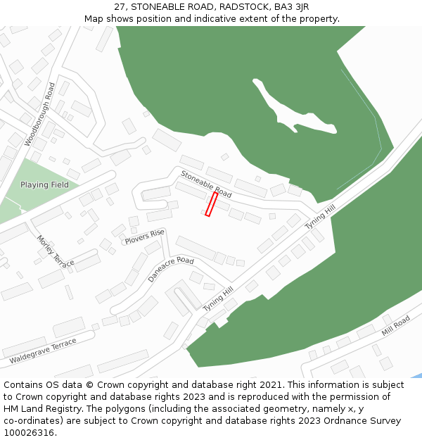27, STONEABLE ROAD, RADSTOCK, BA3 3JR: Location map and indicative extent of plot