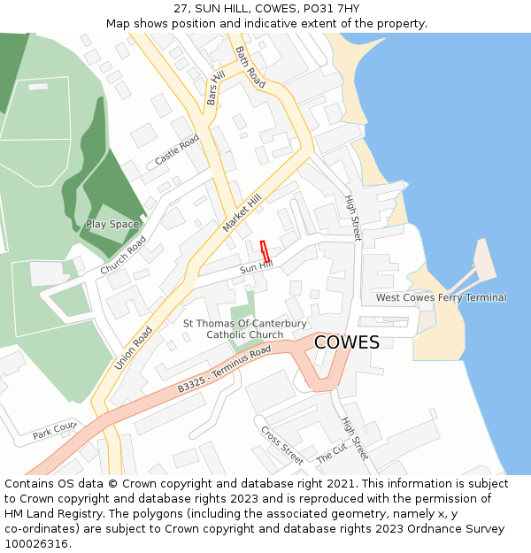 27, SUN HILL, COWES, PO31 7HY: Location map and indicative extent of plot