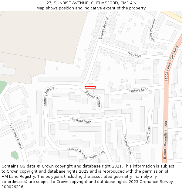 27, SUNRISE AVENUE, CHELMSFORD, CM1 4JN: Location map and indicative extent of plot