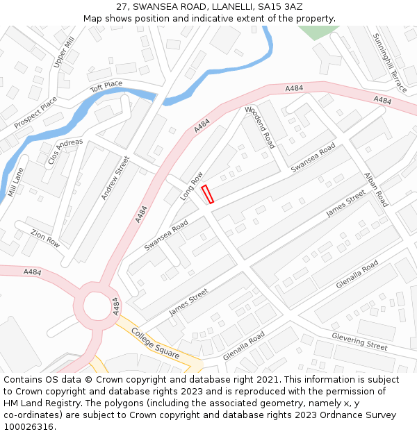 27, SWANSEA ROAD, LLANELLI, SA15 3AZ: Location map and indicative extent of plot