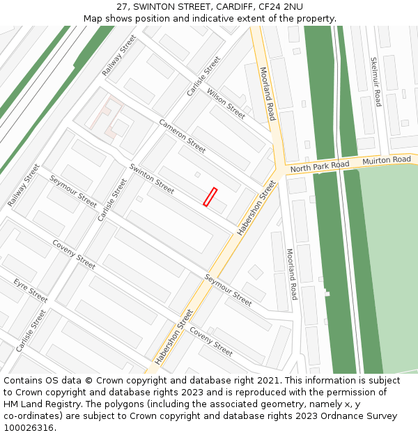27, SWINTON STREET, CARDIFF, CF24 2NU: Location map and indicative extent of plot