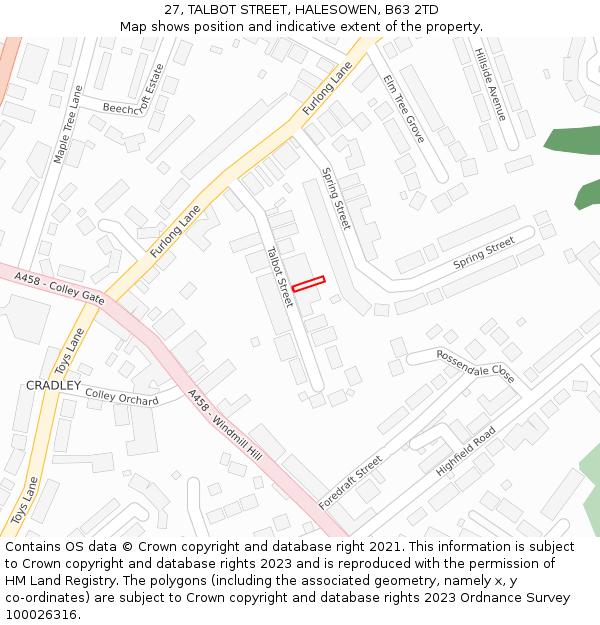 27, TALBOT STREET, HALESOWEN, B63 2TD: Location map and indicative extent of plot