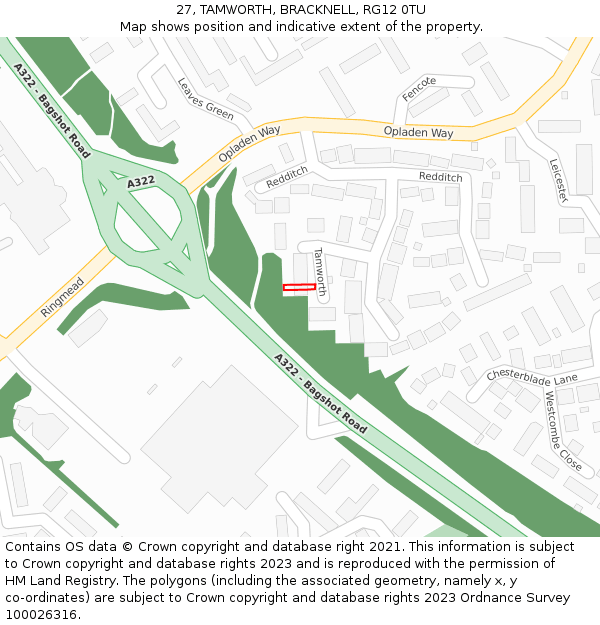 27, TAMWORTH, BRACKNELL, RG12 0TU: Location map and indicative extent of plot