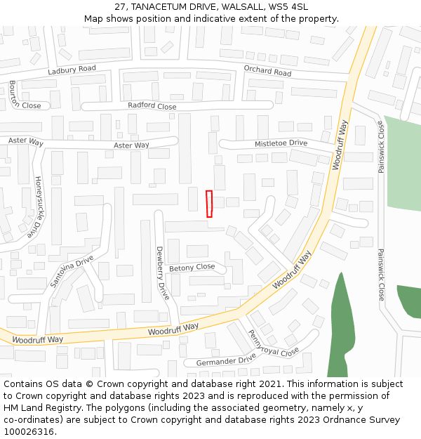 27, TANACETUM DRIVE, WALSALL, WS5 4SL: Location map and indicative extent of plot