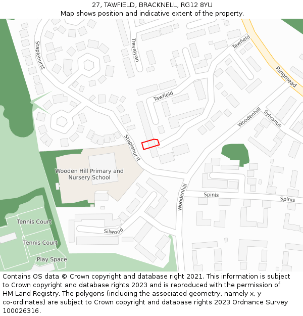 27, TAWFIELD, BRACKNELL, RG12 8YU: Location map and indicative extent of plot