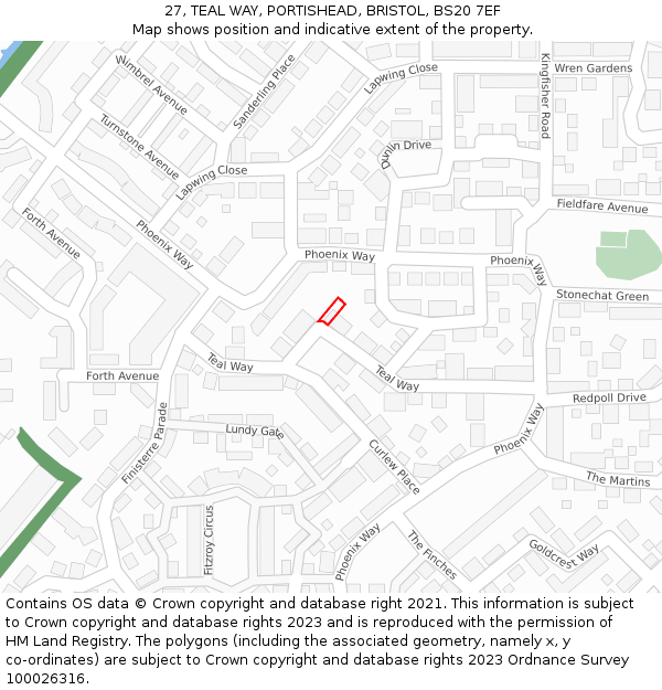 27, TEAL WAY, PORTISHEAD, BRISTOL, BS20 7EF: Location map and indicative extent of plot